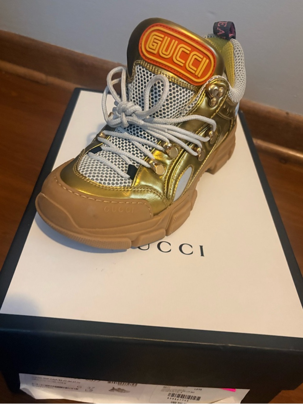 Gucci Gold and Tan Chunky Rhyton Sneaker